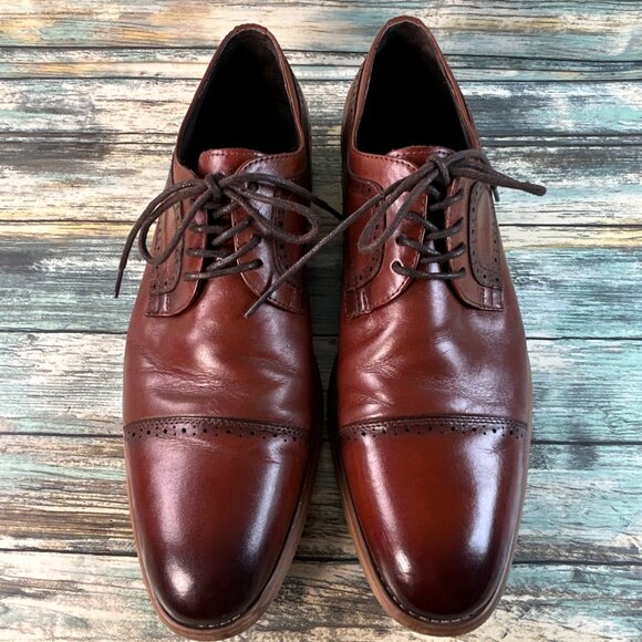Stacy Adams Dickinson Oxford Dress Shoe Mens Sz 9.5M Shiny Brown Leather Cap Toe main image 4